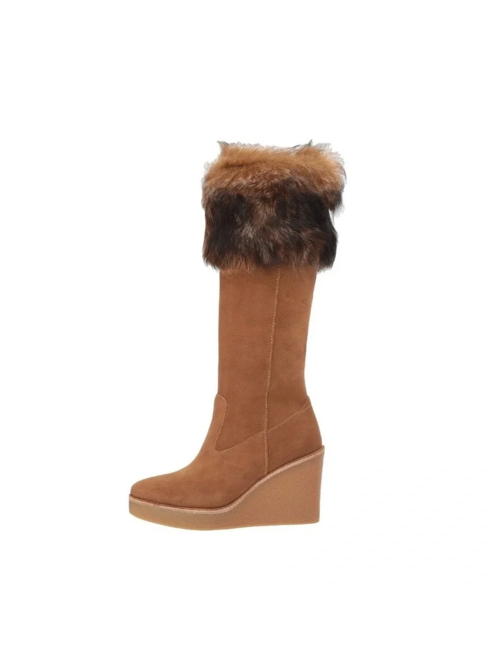 UGG Valberg Chestnut Suede Leather Fur Wedge Boots Tall Size 9 NWOB